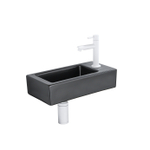 QeramiQ Lave-mains Kit lave-mains - 37.5x18.5x9cm - céramique - trou de robinet à droite - robinet lave-mains mat blanc - bonde de vidage - siphon abaissé - Mat Noir SW1232740