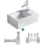 Nemo Spring Sula ensemble pour lave-mains 37x23,5cm sans trop-plein incluant robinet d'eau froide 14cm et siphon porcelaine blanc SW385488