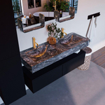 Mondiaz ALAN-DLUX Ensemble de meuble - 130cm - meuble Urban mat - 2 tiroirs - Lavabo Cloud Lava suspendu - vasque gauche et droite - 2 trous de robinet SW807997