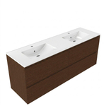 Saniclass Holz Pure Badkamermeubelset - 160x45x62cm - Vygo keramische wastafel wit - 2 wasbakken - 2 kraangaten - 4 lades - mat walnut pure (hout) SW1478945