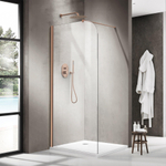Fortifura Galeria Paroi de douche à l'italienne - 140x200cm - paroi en verre arrondie - verre transparent - barre de fixation murale - cuivre brossé PVD SW1420249