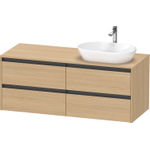 Duravit ketho 2 meuble sous lavabo avec plaque console avec 4 tiroirs pour lavabo à droite 140x55x56.8cm avec poignées anthracite chêne naturel mat SW772794