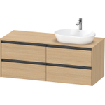 Duravit Ketho.2 Wastafelonderbouwkast - inclusief consoleplaat - met 4 laden - voor waskom rechts - 140x55x56.8cm - met handgrepen antraciet - natuur eiken mat SW772794