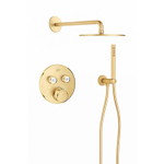 Grohe - Adema Rise ensemble de douche pluie – douche de tête 25 cm – bras mural courbé 38 cm – sans douchette – cool sunrise brossé SW1248539