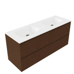 Saniclass Holz Pure Ensemble de meubles de salle de bains - 140x45x61.5cm - Flow lavabo en solid surface blanc - 2 vasques - sans trous de robinetterie - 4 tiroirs - noyer pure mat (bois) SW1478436