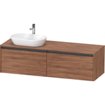 Duravit Ketho.2 Wastafelonderbouwkast - inclusief consoleplaat - met 2 laden - voor waskom links - 160x55x45.9cm - met handgrepen antraciet - noten mat SW773095