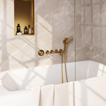 Robinet de baignoire encastré Brauer Gold Edition - ensemble de douche - sortie de 20 cm - avec partie encastrable - 3 boutons lisses - douchette ronde 3 positions - PVD - or brossé SW547647