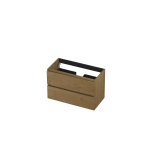 INK Wastafelonderkast - 80x40x52cm - 2 lades - greeploos - met houten keerlijst - MDF - Natur SW439212