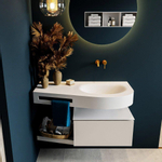 MONDIAZ RIVA Ensemble de meuble salle de bain - 100x50x30cm - 1 tiroir - MDF Lin mat - push to open - 0 trous de robinet - lavabo à droite - solid surface talc SW702339