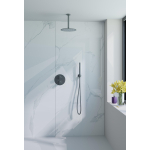 Fortifura Calvi Inbouw Regendoucheset - rond - thermostatisch - plafondarm - 25cm hoofddouche - staaf handdouche - gladde doucheslang - Geborsteld Gunmetal PVD SW1189335