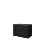 Proline hardsteen elegant ensemble de meubles de salle de bains 80x46x54.5cm meuble symétrique noir mat avec 1 trou pour robinetterie pierre dure pierre bleue SW349718