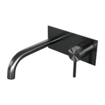 BRAUER Gunmetal Carving Wastafelmengkraan inbouw - gebogen uitloop links - hendel lang smal carving - inclusief inbouwdeel - afdekplaat - model A 1 - PVD - geborsteld gunmetal SW715845
