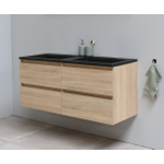 Basic Bella Meuble salle de bains avec lavabo acrylique Noir 120x55x46cm sans trous de robinet Chêne SW491751