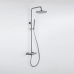 Fortifura Calvi Regendoucheset - thermostatisch - 25cm - hoofddouche - gladde slang - staaf handdouche - PVD - geborsteld gunmetal (antraciet) SW1204405