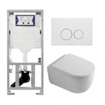 QeramiQ Dely Swirl Toiletset - 36.3x51.7cm - diepspoel - rimless - Geberit UP320 inbouwreservoir - met Burda frame - 35mm zitting - mat witte metalen bedieningsplaat - ronde knoppen - mat wit SW1138644