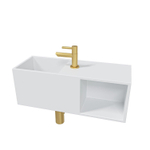 Wiesbaden Julia pack lave-mains – rectangulaire – 54 x 20 x 20 cm – Solid Surface blanc mat – robinet doré brossé SW793757