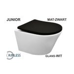 Wiesbaden Vesta junior wandcloset rimless verkort glans wit Shade slim toiletzitting softclose en quick release mat zwart SW373868
