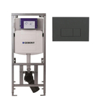 Geberit Inbouwreservoir UP320 met QeramiQ push bedieningsplaat - dualflush - rechthoekige knoppen - kunststof antraciet mat SW1164252
