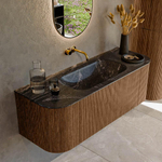 MONDIAZ KURVE-DLUX 130cm Meuble salle de bain avec module 25 G et D - couleur Walnut - 1 tiroir - 2 portes - vasque BIG SMALL centre - sans trou de robinet - couleur Lava SW1137233