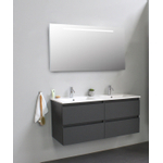 Basic Line Bella Badkamermeubelset - 120x55x46cm - 2 wasbakken - Keramiek - Wit - 2 kraangaten - Wandspiegel met verlichting - Melamine Antraciet mat SW491832