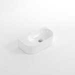 QeramiQ Blend Lave-Mains - 40x22x12 cm - Strié - demi-lune - sans trou de robinet - Céramique - Blanc brillant SW1210754