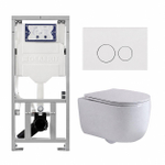 QeramiQ Dely Swirl Toiletset - 36.3x51.7cm - Geberit UP320 inbouwreservoir - met Burda frame - slim zitting - glans witte bedieningsplaat - ronde knoppen - mat wit SW1126125