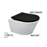 Wiesbaden Vesta WC suspendu rimless mat blanc avec abattant slim Shade softclose et quick release mat noir SW373866