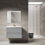Saniclass Prime Blend Meuble de salle de bain - 80x55x46cm - 1 vasque ovale en céramique blanc - 1 trou de robinet - 2 tiroirs - miroir rectangulaire - mat greige (gris) SW916997