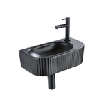QeramiQ Fuente Ensemble de lavabo - 40x21.5x12cm - droite - nervuré - demi-rond - 1 trou de robinet - céramique - robinet de lavabo noir mat - bonde - siphon abaissé - noir mat SW1232888