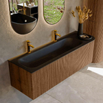 MONDIAZ KURVE 145cm Meuble salle de bain avec module 25 D - couleur Walnut - 1 tiroir - 1 porte - vasque BIG LARGE gauche - 2 trous de robinet - Urban SW1138543