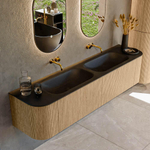 MONDIAZ KURVE 190cm Meuble salle de bain avec module 25 G et D - couleur Oak - 2 tiroirs - 2 portes - vasque BIG SMALL double - sans trous de robinet - Urban SW1138419