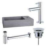 FortiFura Fuente Pack Lave-mains - 40x22x8cm - 1 trou de robinet - robinet Chrome - Béton SW1111523