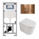 QeramiQ Dely Toiletset - 36.3x51.7cm - diepspoel - rimless - Geberit UP320 inbouwreservoir - softclose toilet zitting - 35mm - koperen bedieningsplaat - rechthoekige knoppen - mat wit SW1235384