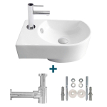 Allez par Van Marcke Flexy Kit lave-mains gauche 41x27x142cm comprenant robinet d'eau froide 14cm et bonde en porcelaine blanche. SW385494