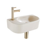 QeramiQ Fuente Fonteinset - 40x21.5x12cm - links - glad - halfrond - 1 kraangat - keramiek - fonteinkraan geborsteld messing - afvoerplug - verlaagd sifon - beige SW1232823