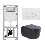 QeramiQ Dely Swirl Toiletset - 36.3x51.7cm - Geberit UP320 inbouwreservoir - met Burda frame - 35mm zitting - mat witte metalen bedieningsplaat - ronde knoppen - mat zwart SW1138608