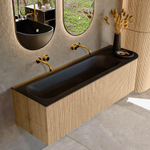 MONDIAZ KURVE 145cm Meuble salle de bain avec module 25 D - couleur Oak - 1 tiroir - 1 porte - vasque BIG LARGE gauche - sans trous de robinet - Urban SW1138396