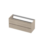 INK Wastafelonderkast - 120x45x52cm - 2 lades - greeploos - met houten keerlijst - MFC - Ivoor eiken SW798460