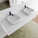 Mondiaz Lagom Meuble salle de bains 160x30.9x45cm Solid Surface Talc 2 tiroirs avec lavabo BINX vasque à poser double Gauche et droite 2 trous de robinet SW409118