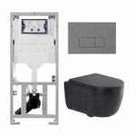 QeramiQ Dely Swirl Toiletset - 36.3x51.7cm - Geberit UP320 inbouwreservoir - met Burda frame - 35mm zitting - bedieningsplaat licht grijs - rechthoekige knoppen - mat zwart SW1164393