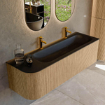 MONDIAZ KURVE 145cm Meuble salle de bain avec module 25 G - couleur Oak - 1 tiroir - 1 porte - vasque BIG LARGE droite - 2 trous de robinet - Urban SW1138414