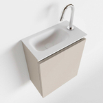 MONDIAZ TURE Kit lave-mains - 40x23x50cm - 1 trou de robinet - 1 porte - lin mat - Lavabo à gauche - Solid Surface Blanc SW475061