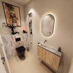 MONDIAZ TURE-DLUX Meuble toilette - 80cm - Washed Oak - EDEN - vasque Glace - position gauche - sans trou de robinet SW1105225