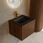 MONDIAZ KURVE Meuble de salle de bains 50 cm couleur Walnut avec 1 tiroir. Lavabo GRUNNE central 1 trou de robinet Urban. SW1138457