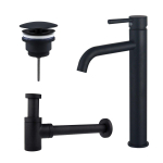 Fortifura Calvi Kit mitigeur lavabo - robinet rehaussé - bonde non-obturable - siphon design bas - Noir mat SW891930