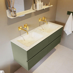 Mondiaz VICA-DLUX ensemble de meuble de salle de bain - 130cm - meuble sous-vasque armée - 4 tiroirs - lavabo encastré nuage double - sans trous de robinet - miroir modèle spot - version XL 60cm de haut - opalo SW1099031