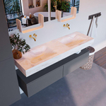 Mondiaz ALAN-DLUX Ensemble de meuble - 150cm - meuble Plata mat - 2 tiroirs - Lavabo Cloud Ostra suspendu - vasque Gauche et droite - 0 trous de robinet SW808051