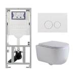 QeramiQ Dely Swirl Ensemble WC - 36.3x51.7cm - réservoir encastré Geberit UP320 - avec châssis Burda - abattant slim - plaque de commande blanc brillant - boutons ronds - blanc mat SW1126125