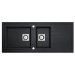 GO by Van Marcke Molto évier encastrable en matériau composite avec 2 bacs avec égouttoir 1170 x 500 mm avec bonde manuelle carrée réversible noir SW283656