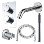 Fortifura Calvi Ensemble de robinet de baignoire - bec - 22cm réductible - flexible métallique - douchette à main - partie encastrable - support mural - chrome SW1242586